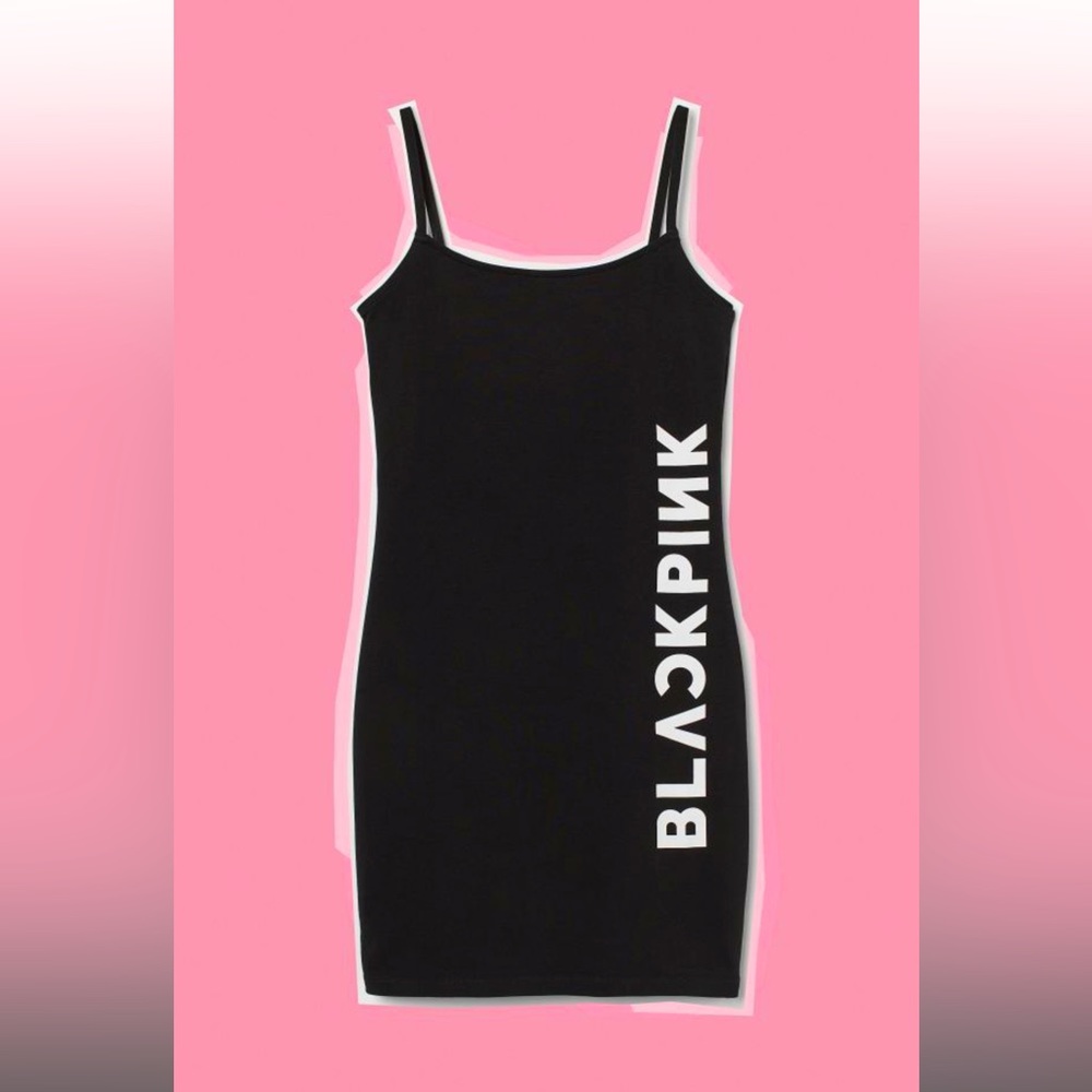 H&M Divided Black Pink Bodycon Dress - Black & White - L